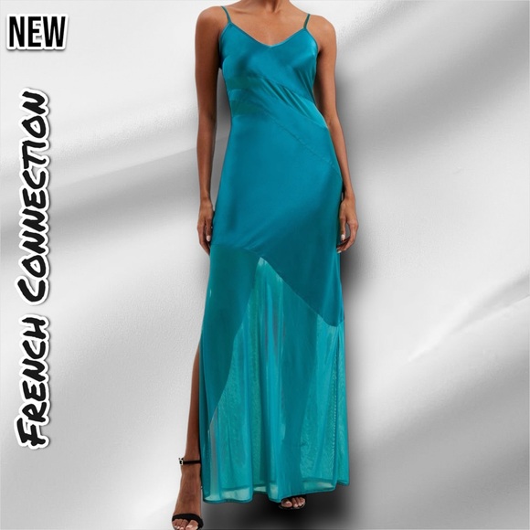 New French Connection Inu Satin & Mesh Slipdress - Picture 1 of 4